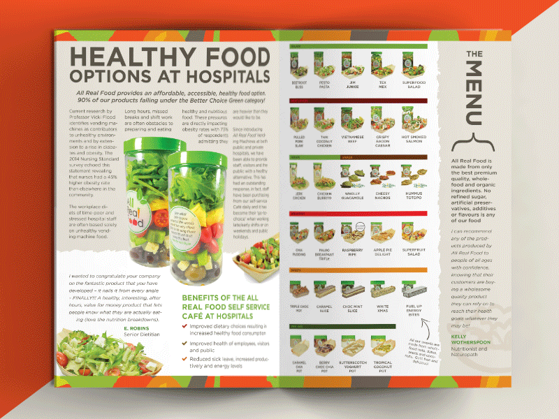 "Healthy Food Options at Hospitals" Brochure australia brochure food foodie heathy menu organic print queensland wholefood