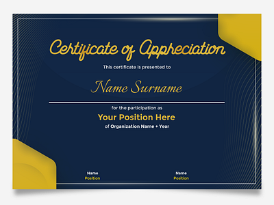 Blue and gold certificate template