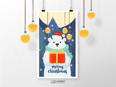Hello,Dribbble!Merry Christmas！ bear christmas gift illustration warm