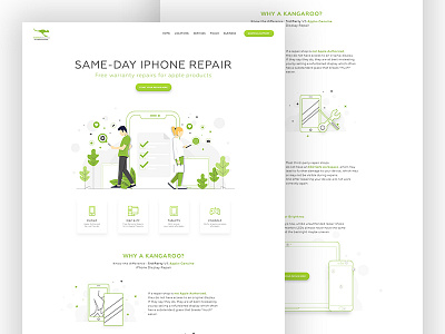 landing page for phone repair service animation design elements flat icons illustration landing layout page psd typography ui ux vector web