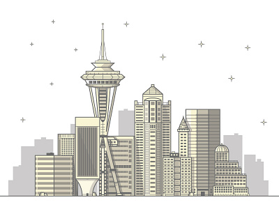 Seattle SkyLine design illustration minimal seattle skyline space space needle star