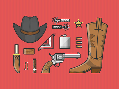 Cowboy Up boot bullet colt cowboy gear gun hat illustration knife star whiskey wrangler