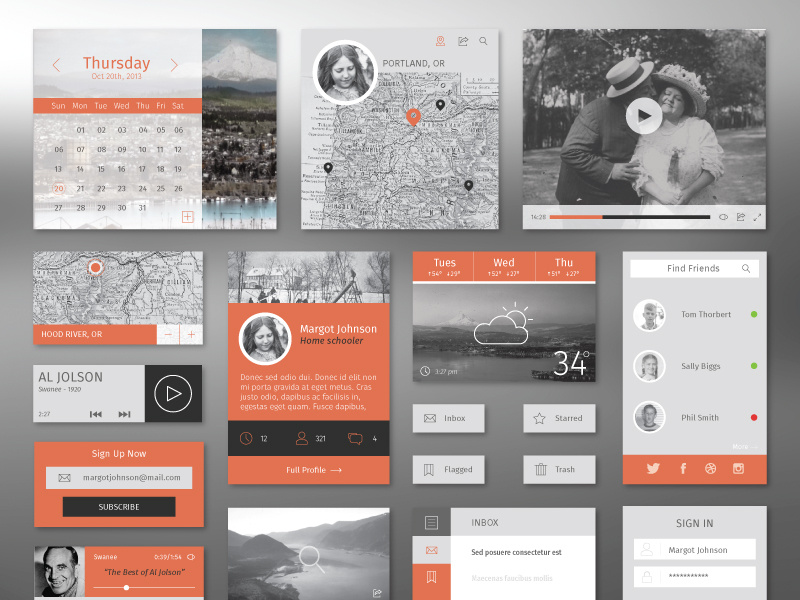 Flat Winter UI Kit ui flat kit free illustrator layout web design app profile map inbox