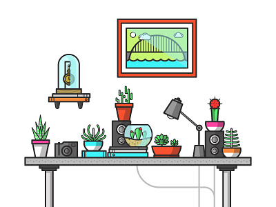 Succulent Take Over cactus camera desk icon illustration lamp portland speakers succulent watch work space