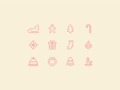 Holiday Pixel Icons candle candy cane christmas gift holiday icon ornament pixel season sleigh snowflake stocking