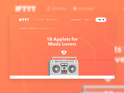 IFTTT Collections Illustration applet applets boombox hero ifttt illustration mp3 music simple stereo