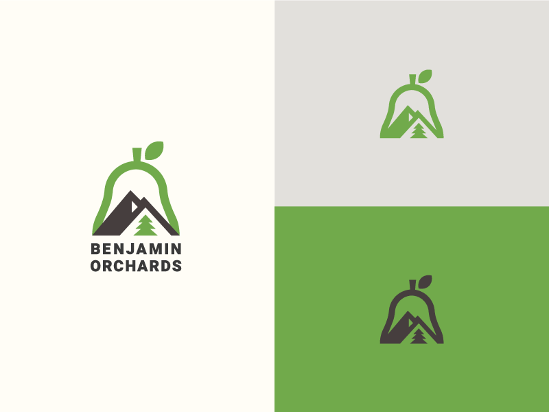Benjamin Orchards Logo badge branding farm fresh icon lockup logo mountain orchard organic pear tree