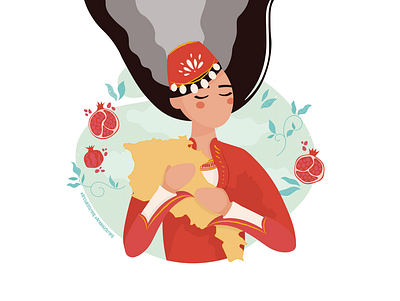 Armenian girl armenia armenian girl artsakh design drawing dribbble illustration national pomegranate shadow symbolic taraz vector