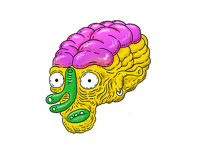 Alien alien brain illustration sticker ufo yellow