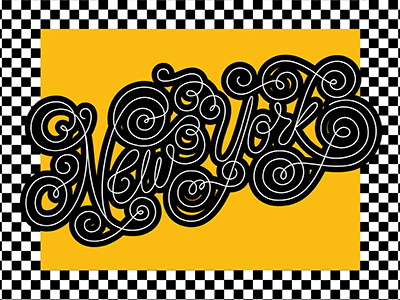 NY checkered pattern color lettering new york swashes swirls taxi typography