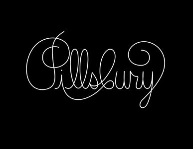 Pillsbury black and white hand drawn hand lettering script typography