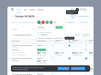 Building Materials Marketplace — Tender Page [Web] b2b blue building building material marketplace material real estate table tender ui ux web