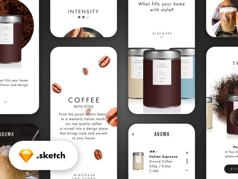 Coffee Purchase Experience #3 - Sketch file cart coffee download e commerce freebie minimal mobile product sketch store ui ux