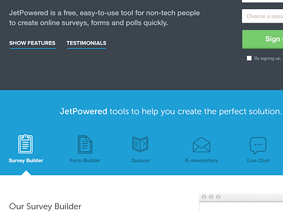 Jet powered blue clean green icons interface landing page ui