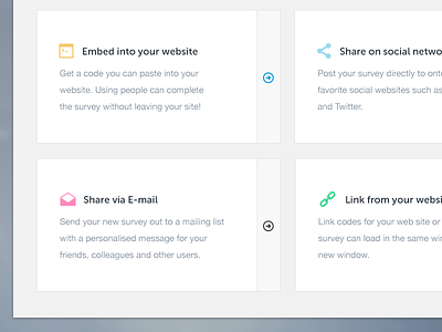 Share application clean design icons interface jetpowered share survey surveys ui web app whitespace