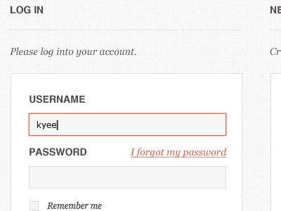 Login field grey input box log in red white