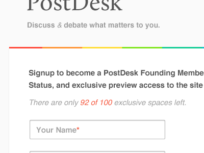 Landing page clean discussion form grey helvetica input news postdesk signup white