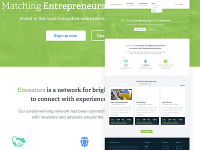 Crowd funding network crowd funding data envestors green icons interface investment menu startups ui web design white