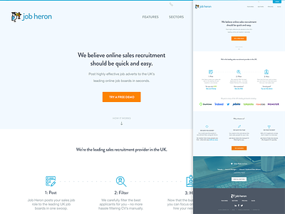 Jobheron blue clean design jobheron landing london startup website whitespace
