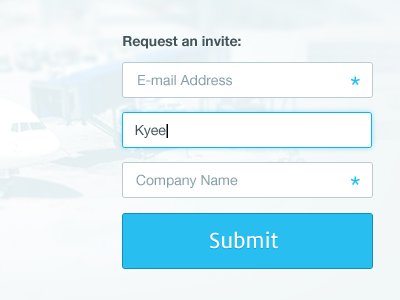 Invite form blue button form input fields interface invite travel company