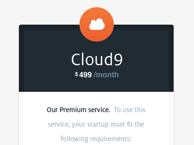 Cloud9 pricing plan orange blue cloud incubator cloud hosting interface website design web design clean