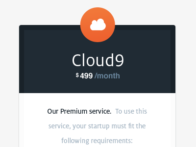 Cloud9 blue clean cloud hosting cloud incubator interface orange pricing plan web design website design