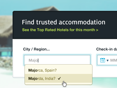 Travelbook search blue clean design dropdown green input boxes interfaces search suggested search ui user interface