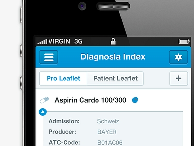 Diagnosia iphone blue clean data design drug app green icons information interface ios ipad iphone library mobile responsive ui user interface white