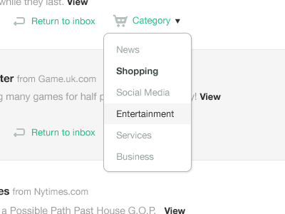 Dropdown user interface ui unrollme green tooltip web app application teal helvetica grey whitespace icons