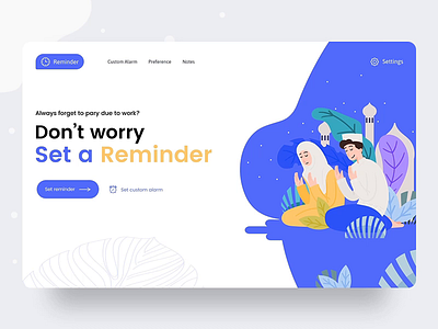 Web App: Prayer Time Reminder 2020 adobe xd after effects alarm alarms animation design graphics illustraion interaction motion graphics reminder time trend ui ux web app website