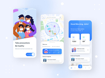 Covid Tracker App UI app app ui corona covid covid app covid tracker design doctor health hospital illustration interface mobile app mobile ui status tracker typography ui uiux ux