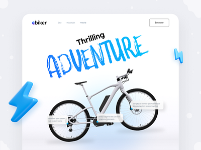 ebiker Header Exploration 3d clean design ebike flat gradient header header exploration hero image illustration landing page layout lolstudio motion graphics product travel typograhphy ui ux website