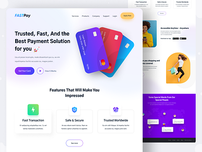 Fastpay Payment Solution Landing Page 3d banking colors credit card gradient landing page layout master card modern online online banking payment solution trending typography ui ui design user interface ux website