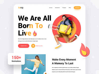 Gotrip Travel UI Concept 3d booking flat ui landing page layout long trip modern online tourism tourist travel travel agency trending typography ui ui design user interface ux vacation website