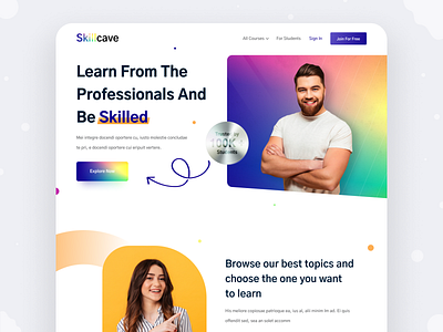 Skillcave E-learning Web UI Concept clean course e learning education educational website figma landing page layout online online learning skill teaching trending typography ui user interface ux vibrant web design website