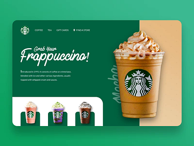 Grab Your Frappuccino! animation coffee design header exploration hero image interaction minimal motion graphics starbucks typography ui ux web web design website