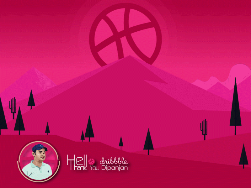 Hello Dribbble! debut shot first shot gif hello illustration minimal mountain vector