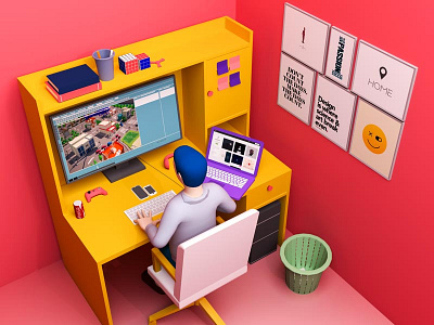 My Workstation 3d 3d art autodeskmaya book chair desk illustration isometric lowpoly maya minimal vray