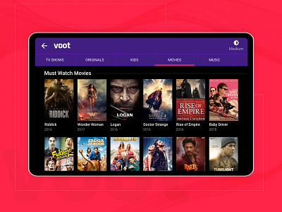 Voot for Ola Cab app art branding creativity design designs entertainment icon kids movieapp thoughts tvshows typography ui ux