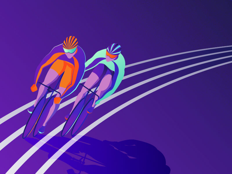 Magento Vs Shopify violet drawing sport art blog illustration article design vector art conceptual illustration bicycle sport illustration