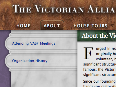 Victorian Alliance headers and nav architecture historic marble menu navigation ui victorian wood