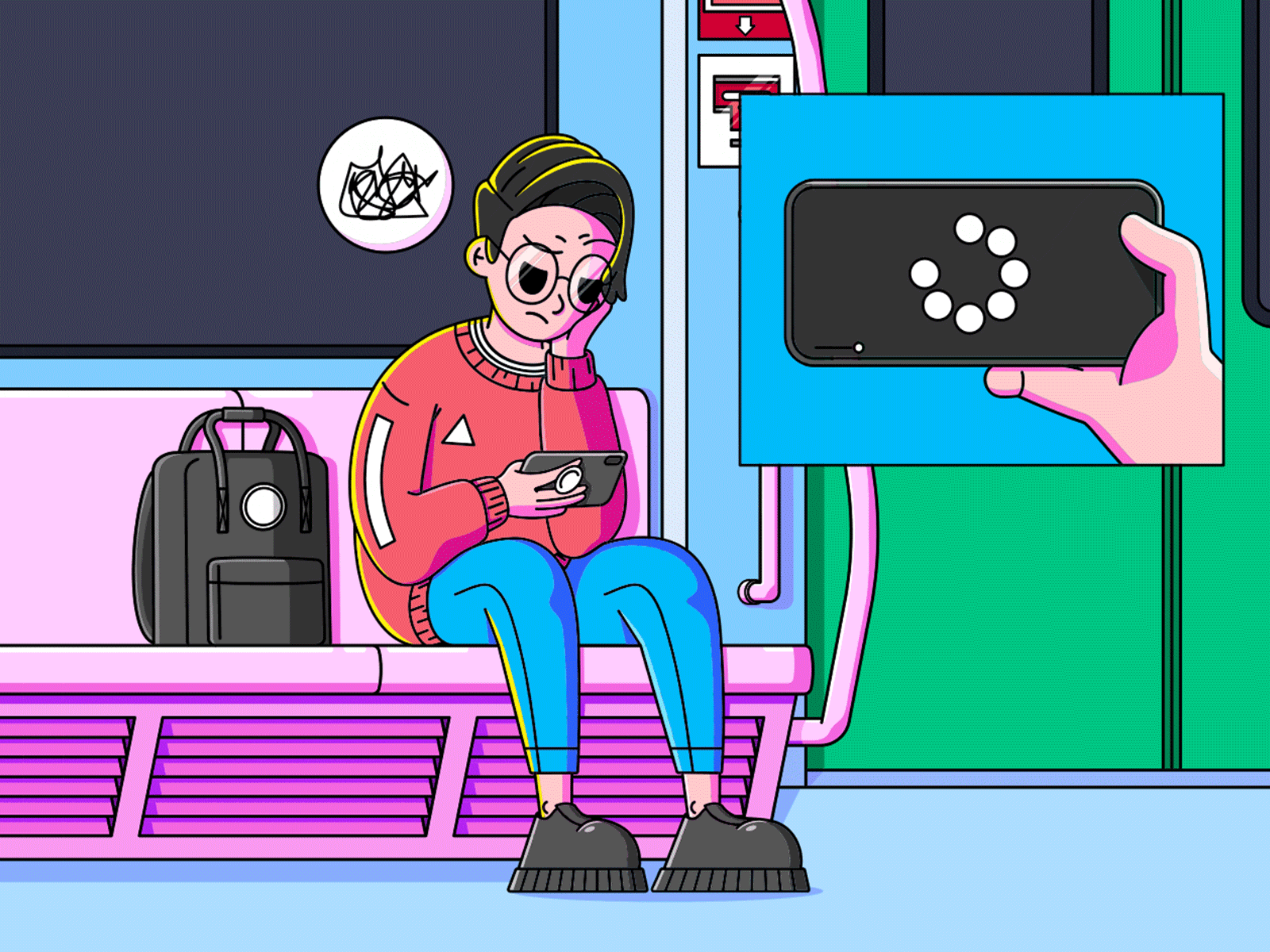 Connection Problems boy character character design cute graphic design illustration subway train vector wifi 그래픽디자인