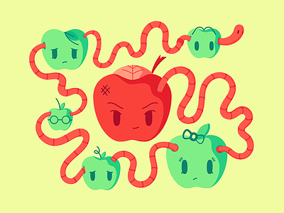 Bad Apple apple character cute fruit illustration worm