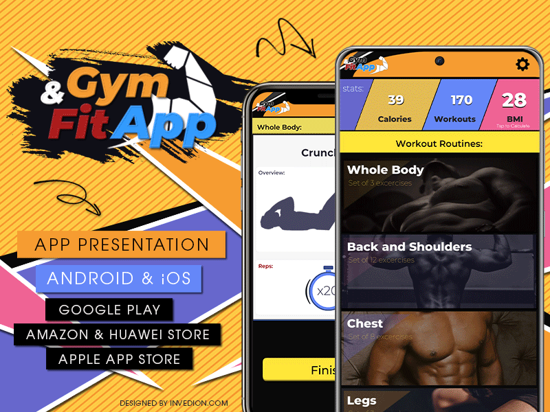 Gym & Fitness Exercise Workout App With CMS - Android & iOS android app animation app bodybuilding branding design exercise app fitness fitness app gif gym gym app ios app logo mobile app ui ux vector workout workout app