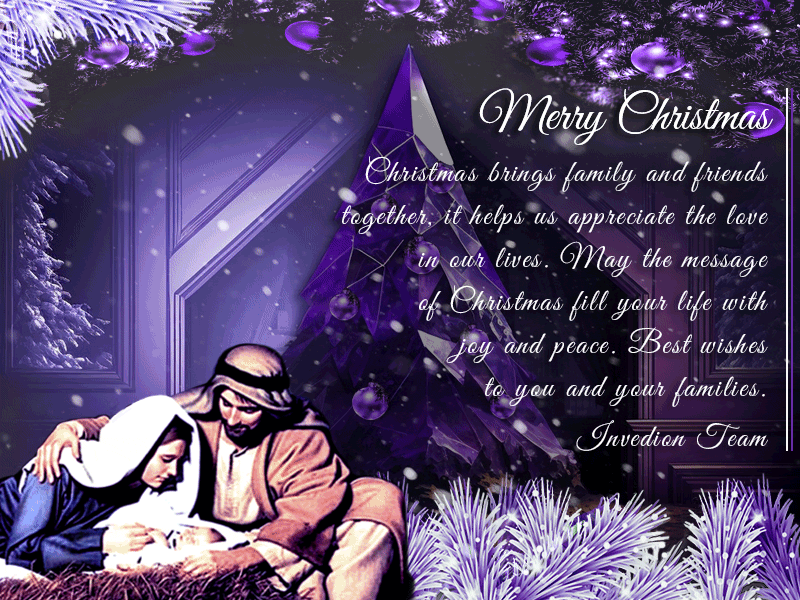 Invedion™ Christmas Wishes 2022 animation card christmas christmas card christmas eve christmas tree family gif god holy family hope illustration jesus jesus christ love merry christmas snow team violet wishes