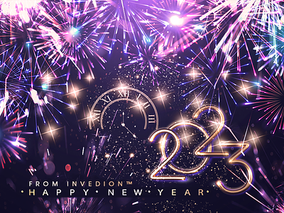 Happy New Year 2023 🎉 2023 animation app branding business clock design developer fireworks graphic design illustration invedion luxury motion graphics new year new year 2023 sky team web wishes