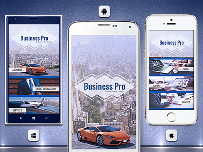 📱 Business Pro Mobile App For Android, iOS And Windows Phone android app business company invitation ios app iphone lamborghini logo luxury mobile app plane professional