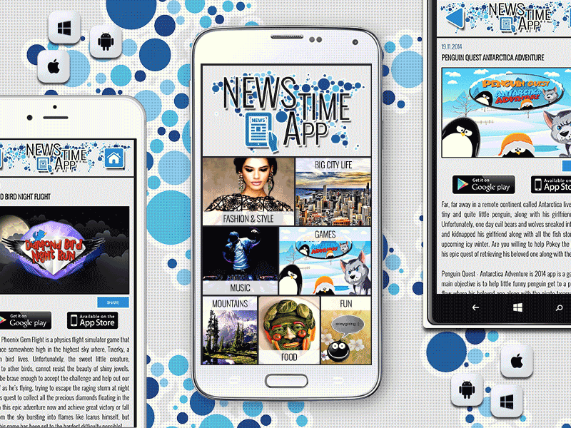📱 News Mobile App With Metro Animated UI For Android iOS And WP android app animated animation article business gif invites ios app metro mobile app news ui
