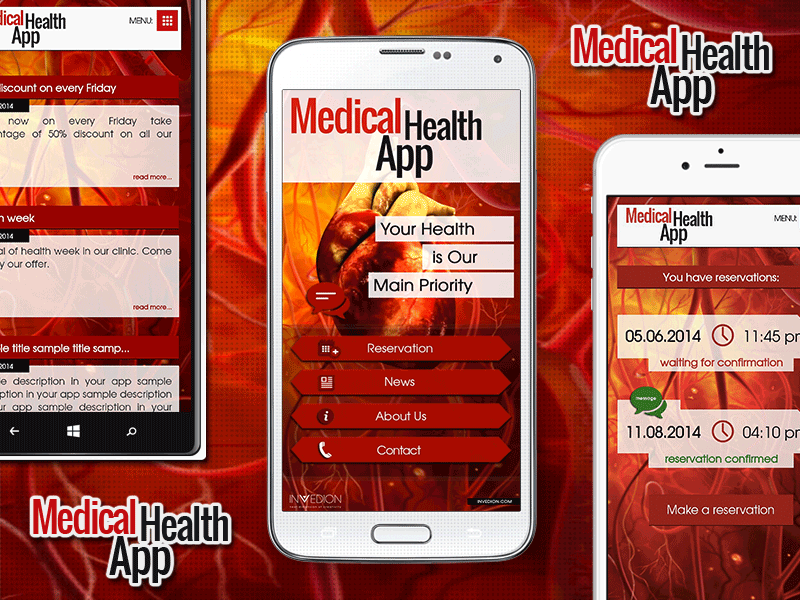 📱 Medical Health Mobile App With Animated UI Android iOS WP android app animated doctor gif health heart hospital invites ios app medical medicine mobile app