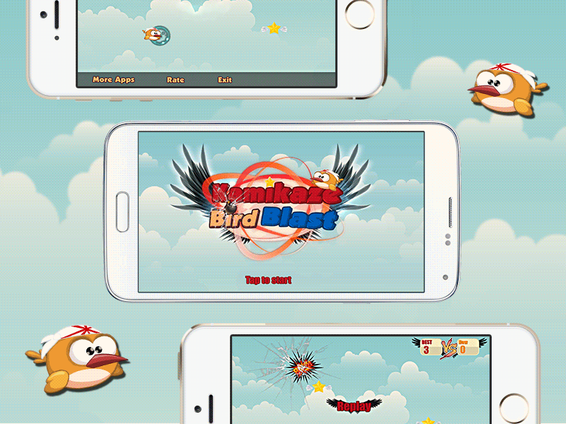 📱 Android iOS Arcade Mobile Game Kamikaze Bird Blast android ios game animated app store arcade bird cloud flying gif invites iphone app mobile game star